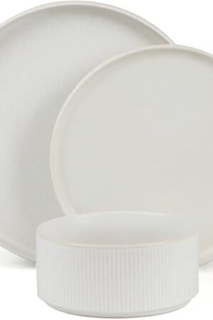 Dinnerware Sets, Plates and Bowls Set for 4, 12 Pieces Dishes - Chip and Scratch Resistant, Microwave and Dishwasher Safe Kitchen Set, Matte White