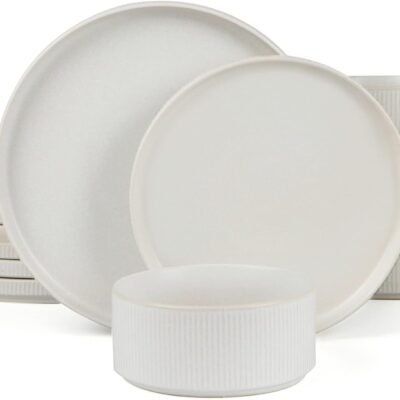Dinnerware Sets, Plates and Bowls Set for 4, 12 Pieces Dishes - Chip and Scratch Resistant, Microwave and Dishwasher Safe Kitchen Set, Matte White