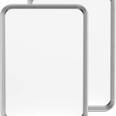 Baking Sheet Set of 2,  18 inch Commercial Grade Stainless Steel Baking Pan, Professional Bakeware Oven Tray, Healthy & Non-toxic, Rust Free & Mirror Finish, Easy Clean & Dishwasher Safe