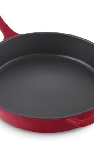 Inch Small Nonstick Cast Iron Skillet with Pour Spouts for Searing, Baking, Grilling, Roasting and More - Cranberry