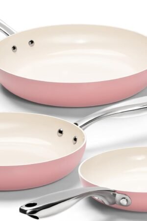 Non Stick Frying Pans Set - Ceramic Frying Pans Nonstick, 8'', 9.5'' & 11'' Nonstick Frying Pan Set, Non-Toxic, Ceramic-Coated, Pink