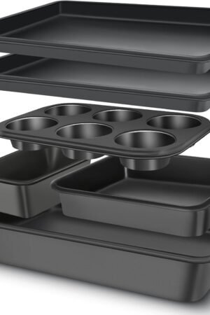 Baking Pans Set, Nonstick Bakeware Sets, Oven Pans for Cooking,  6 Pieces Baking Sheets Set Including Cookie Sheet, Deep Roaster Pan, Square Pan, Loaf Pan, Muffin Pan, Carbon Steel Baking Set