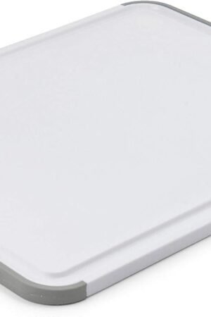 Classic Plastic Cutting Board with Perimeter Trench and Non Slip Edges, Dishwasher Safe, 11 inch x 14 inch, White and Gray
