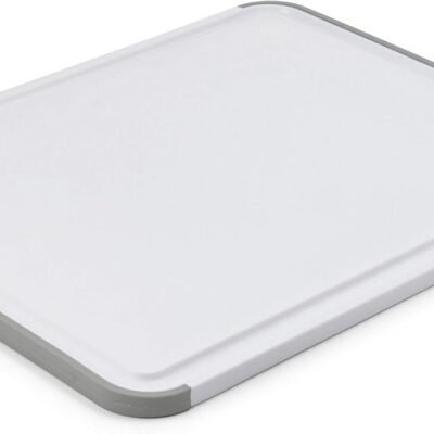 Classic Plastic Cutting Board with Perimeter Trench and Non Slip Edges, Dishwasher Safe, 11 inch x 14 inch, White and Gray
