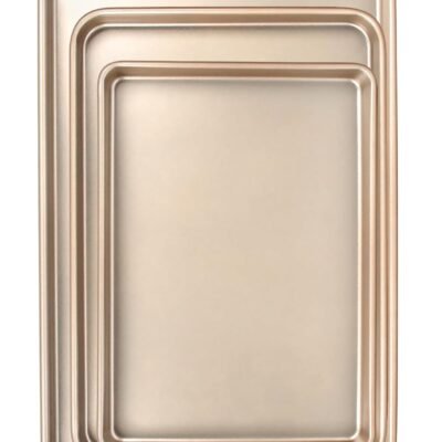 Baking Sheet Pan Set of 3, Commercial Cookie Sheets for Baking, Nonstick Half/Quarter/Jelly Roll Pans Replacement Toaster Oven Tray, Heavy Duty & Easy Clean, Champagne Gold