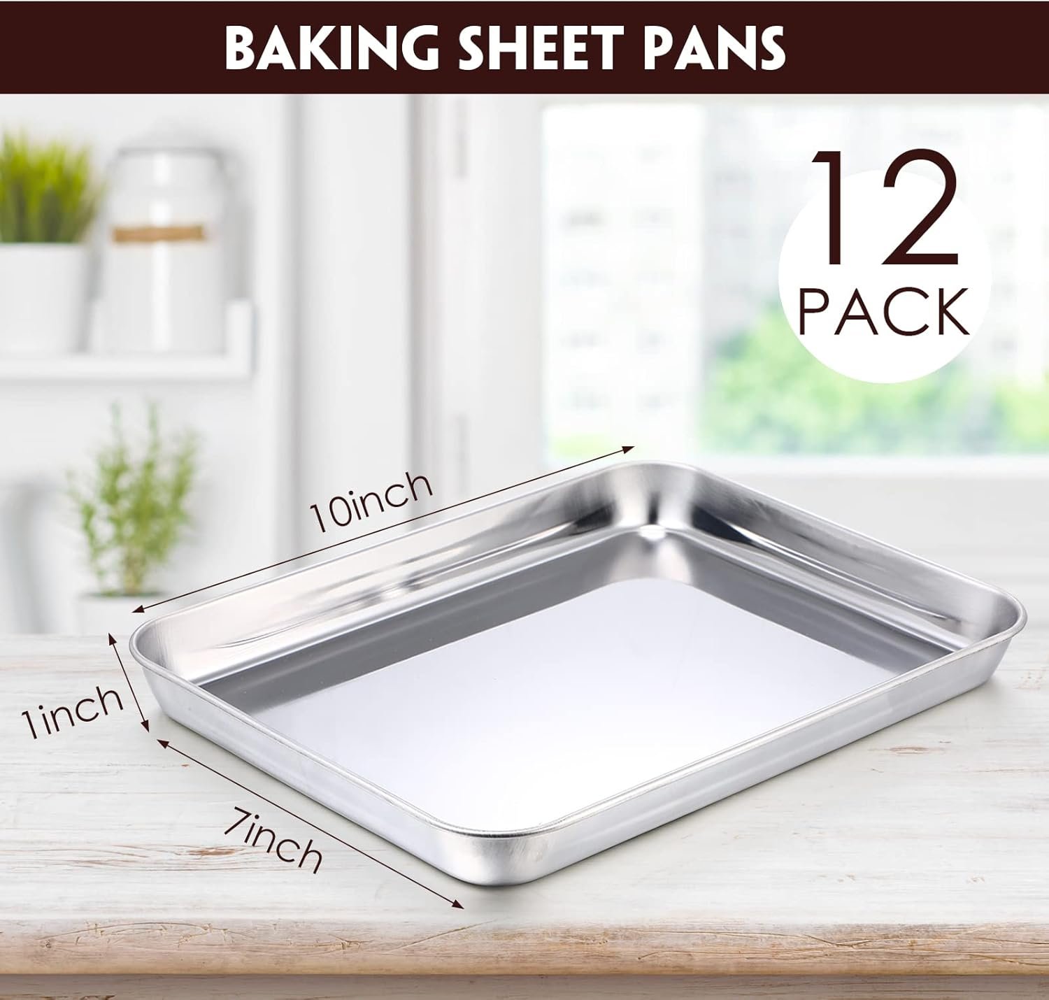 12 Pieces Baking Sheet Pan Cookie Sheet Set for Oven Stainless Steel Trays Nonstick Small Serving Tray Cake Toaster Metal Food Trays, Oven and Dishwasher Safe(10 x 8 x 1 Inch) - Image 2