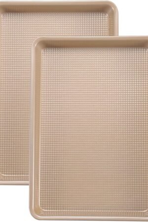 Sheet Pans Cookie Sheet Set,Nonstick Baking Sheets for Oven,9x13 Quarter Sheet Pan,2 Pack,Gold