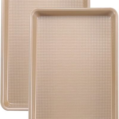 Sheet Pans Cookie Sheet Set,Nonstick Baking Sheets for Oven,9x13 Quarter Sheet Pan,2 Pack,Gold