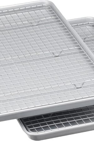 Ceramic Nonstick Baking Sheets & Cooling Rack Set, Non-Toxic, Half Sheet Size, 2-Pack, Gray