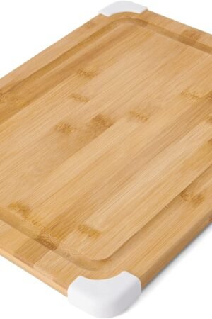 Nonslip Bamboo Cutting Board with Juice Groove, 11x14 Inch, White