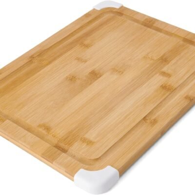 Nonslip Bamboo Cutting Board with Juice Groove, 11x14 Inch, White
