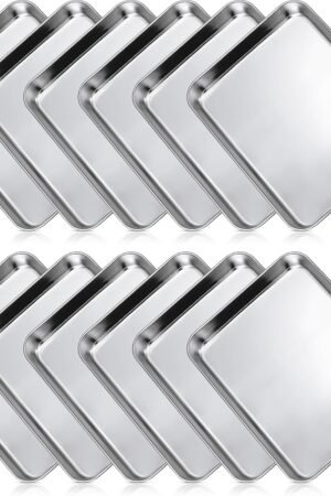 12 Pieces Baking Sheet Pan Cookie Sheet Set for Oven Stainless Steel Trays Nonstick Small Serving Tray Cake Toaster Metal Food Trays, Oven and Dishwasher Safe(10 x 8 x 1 Inch)