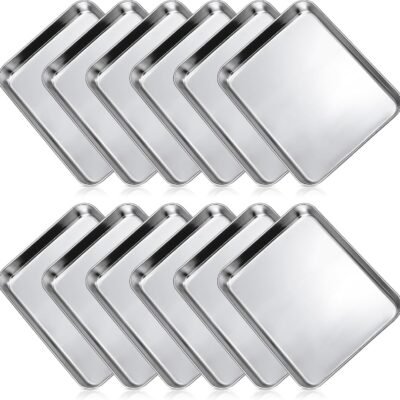 12 Pieces Baking Sheet Pan Cookie Sheet Set for Oven Stainless Steel Trays Nonstick Small Serving Tray Cake Toaster Metal Food Trays, Oven and Dishwasher Safe(10 x 8 x 1 Inch)