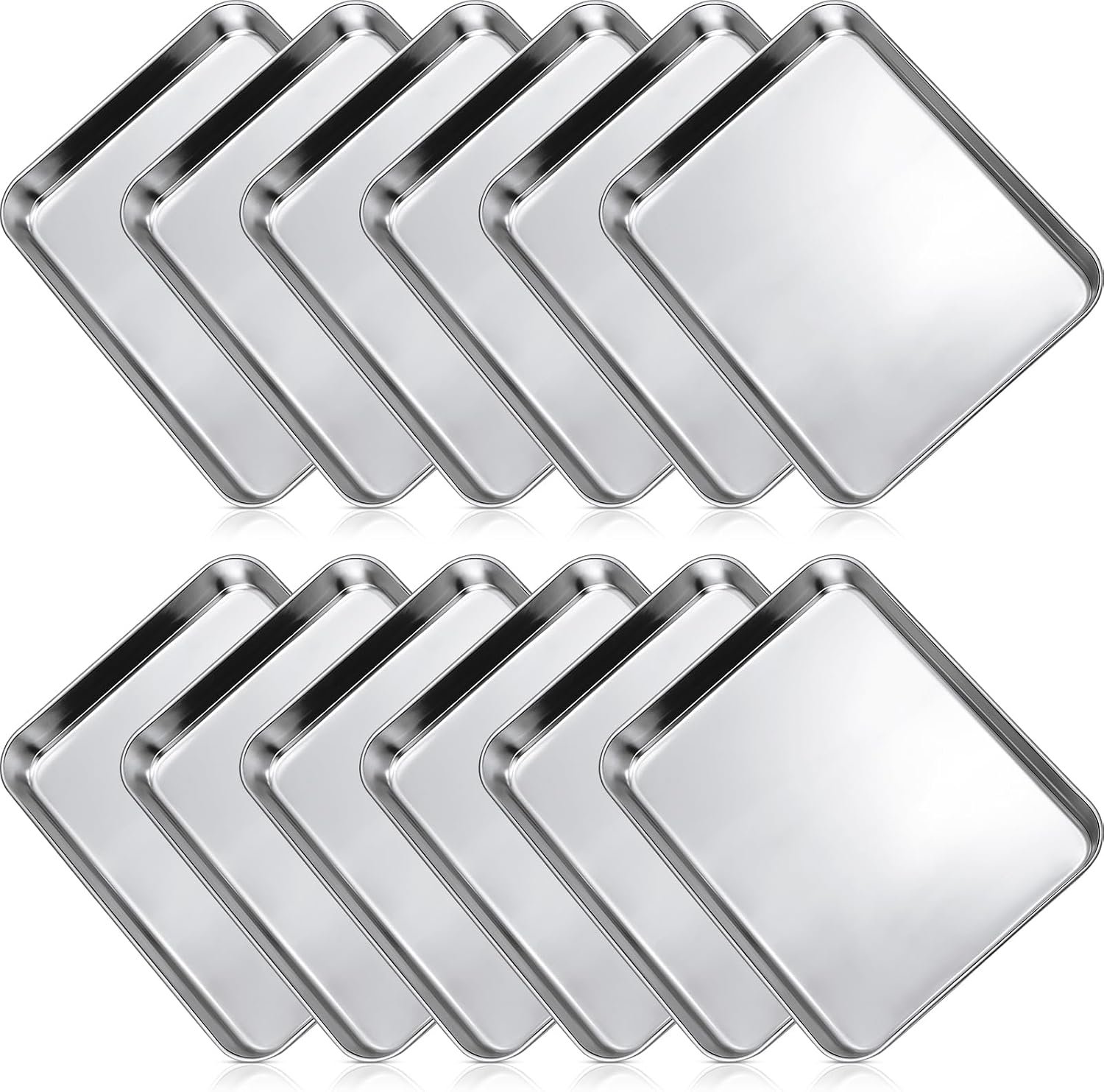 12 Pieces Baking Sheet Pan Cookie Sheet Set for Oven Stainless Steel Trays Nonstick Small Serving Tray Cake Toaster Metal Food Trays, Oven and Dishwasher Safe(10 x 8 x 1 Inch)