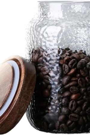 24 OZ Glass Coffee Jar with Wooden Lid 700ml Clear Vintage Glass Storage Canister Anti-slip Decorative Glass Jars with Lids for Food Candy Coffee Beans Cookie Sugar