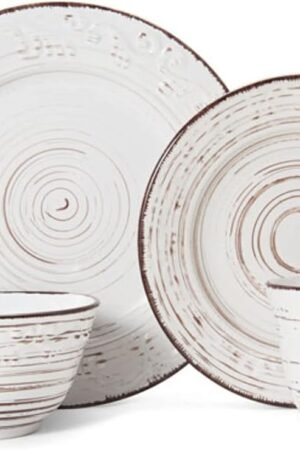 16-Piece Dinnerware Set, Service for 4, Distressed White