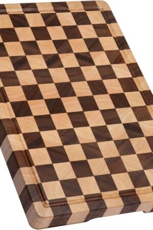 Cutting Boards for Kitchen, Design in  Large Acacia Wood Choing Board, Checkered Cutting Board with Juice Grooves & Handles, Butcher Block Serving Tray with Gift Box, 17" x 12" x 0.8"