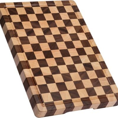 Cutting Boards for Kitchen, Design in  Large Acacia Wood Choing Board, Checkered Cutting Board with Juice Grooves & Handles, Butcher Block Serving Tray with Gift Box, 17" x 12" x 0.8"