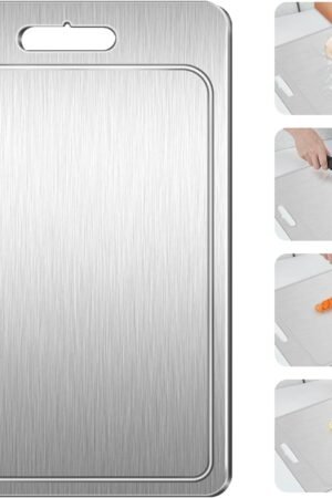 Titanium Cutting Board 100% Pure Cutting Boards With Juice Groove Metal Grade Food Double Sided Choing Board for Cutting Meats Vegetables Fruits(Titanium-Large)