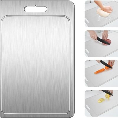 Titanium Cutting Board 100% Pure Cutting Boards With Juice Groove Metal Grade Food Double Sided Choing Board for Cutting Meats Vegetables Fruits(Titanium-Large)