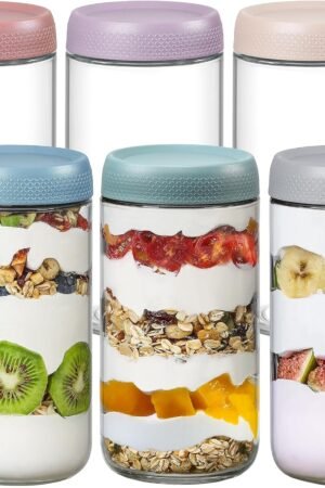 6-pack 24oz Glass jars with Airtight Lids, Overnight Oats Containers with Lids, Wide mouth Mason Salad jars, Glass Food Storage Containers for Snacks Yogurt Spice Sugar