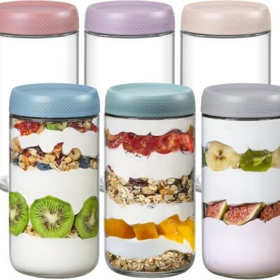 6-pack 24oz Glass jars with Airtight Lids, Overnight Oats Containers with Lids, Wide mouth Mason Salad jars, Glass Food Storage Containers for Snacks Yogurt Spice Sugar