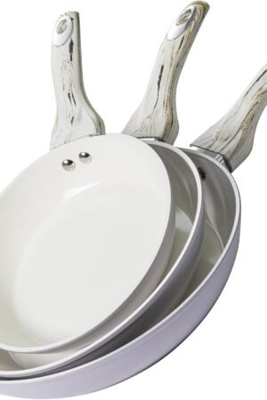 Nonstick Frying Pans Set, 8" 9.5" 11" Ceramic Frying Pan Set, Ceramic Pan Skillet with Stay Cool Handle, Non Toxic Pans for Cooking & Dishwasher Safe, Purple & White, PFAS & PTFE & PFOA Free