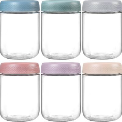 6-pack 16 oz Overnight Oats Containers with Lids, Glass jars with Airtight Lids, Wide mouth Mason Salad jars, Glass Food Storage Containers for Snacks Yogurt Spice Sugar