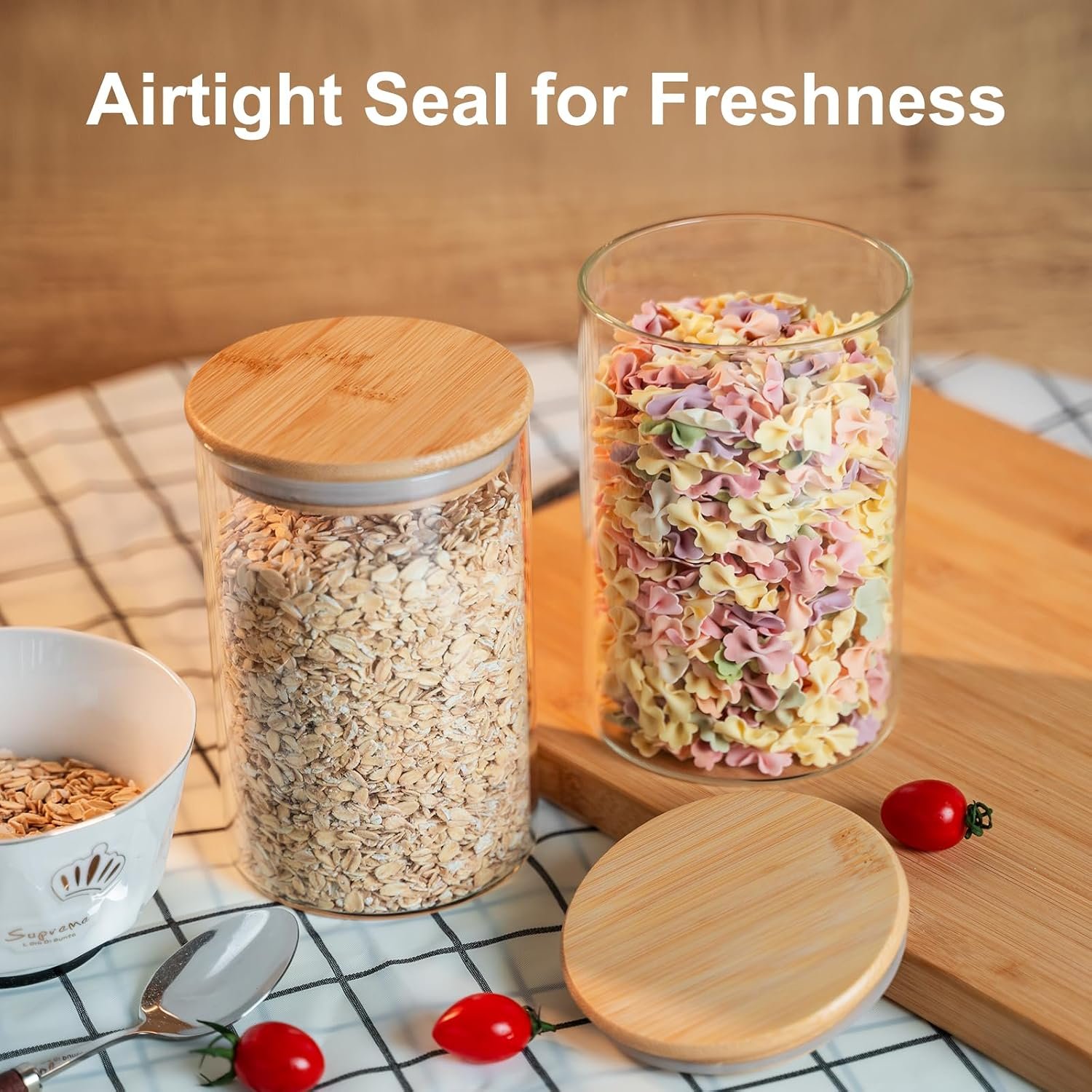 Glass Food Storage Jars Set of 8,26oz-Glass Storage Containers Clear Glass Food Canister with Bamboo Lid Airtight For Serving Tea, Coffee, Flour,Candy, Cookie, Spice(Round-8CMx15CM) - Image 2