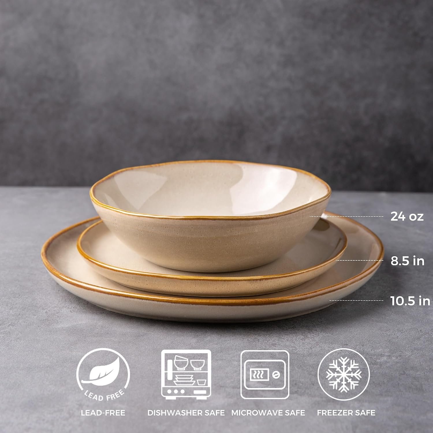 Ceramic Dinnerware Sets,Handmade Reactive Glaze Plates and Bowls Set,Highly Chip and Crack Resistant | Dishwasher & Microwave Safe Dishes Set,Service for 4 (12pc) - Image 2