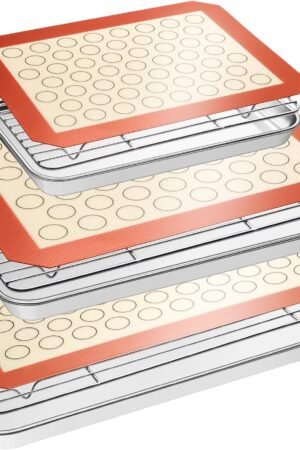 Baking Set: Stainless Steel Sheet Pan with Cooling Rack & Silicone Mat Set, Multi-Size (3 Sheets + 3 Racks + 3 Mats), Warp Resistant & Heavy Duty, Easy Clean