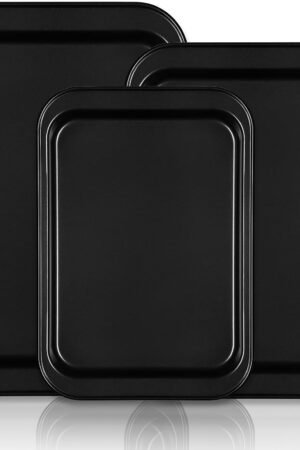Baking Sheet Tray Set, 3 Pack Cookie Sheet Pan for Oven, Nonstick Bakeware Sets with Wider Grips, Half/Jelly Roll/Quarter Non Toxic & Easy Clean - Dark Grey
