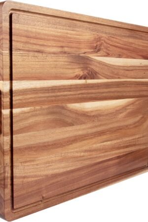 Large Acacia Wood Cutting Boards for Kitchen, 24 x 18 Inch Extra Large Wooden Cutting Board with Juice Groove, Reversible Butcher Block Cutting Board for Meat and Veggies