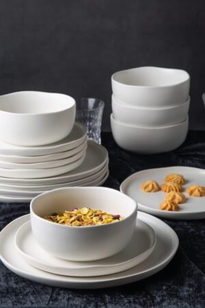 Ceramic Dinnerware Sets, Wavy Rim Stoneware Plates and Bowls Sets, Highly Chip and Crack Resistant | Dishwasher & Microwave & Oven Safe Dishes set, Service for 4 (12pc)