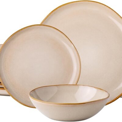 Ceramic Dinnerware Sets,Handmade Reactive Glaze Plates and Bowls Set,Highly Chip and Crack Resistant | Dishwasher & Microwave Safe Dishes Set,Service for 4 (12pc)