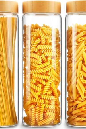 Glass Jars with Airtight Lid,Glass Jar with Bamboo Lid,Glass Canisters with Airtight Lids, 3 Pack 80oz Glass Cereal Containers Storage,Glass Cookie Jars,Pasta Containers,Screw On Kitchen Jars