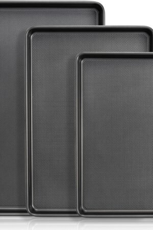 Baking Sheet Pan Set, Nonstick Cookie Sheet for Oven, Carbon Steel Half, Jerry Roll Pan with Diamond Texture Pattern, Heavy Duty Baking Tray, Set of 3